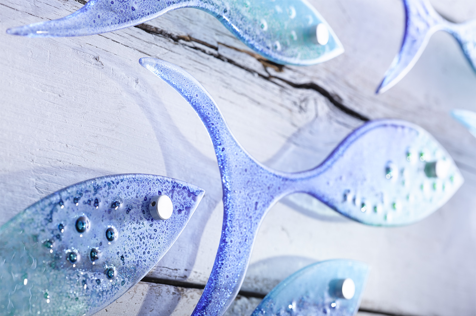 Detail image to convey the texture and reflective nature of the glass fish.