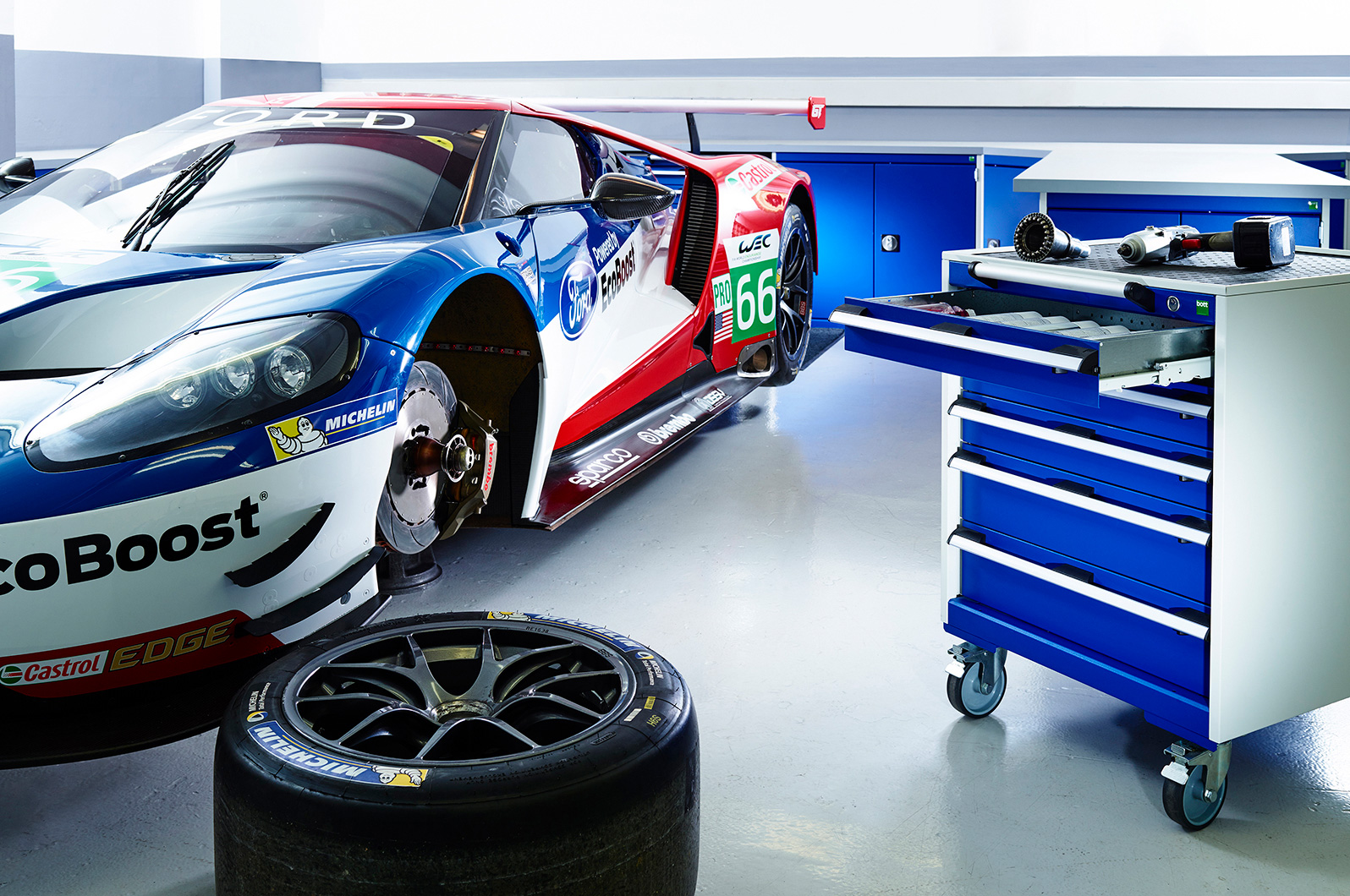 Location image of workshop units at the development center of the Ford GT40 Race car.