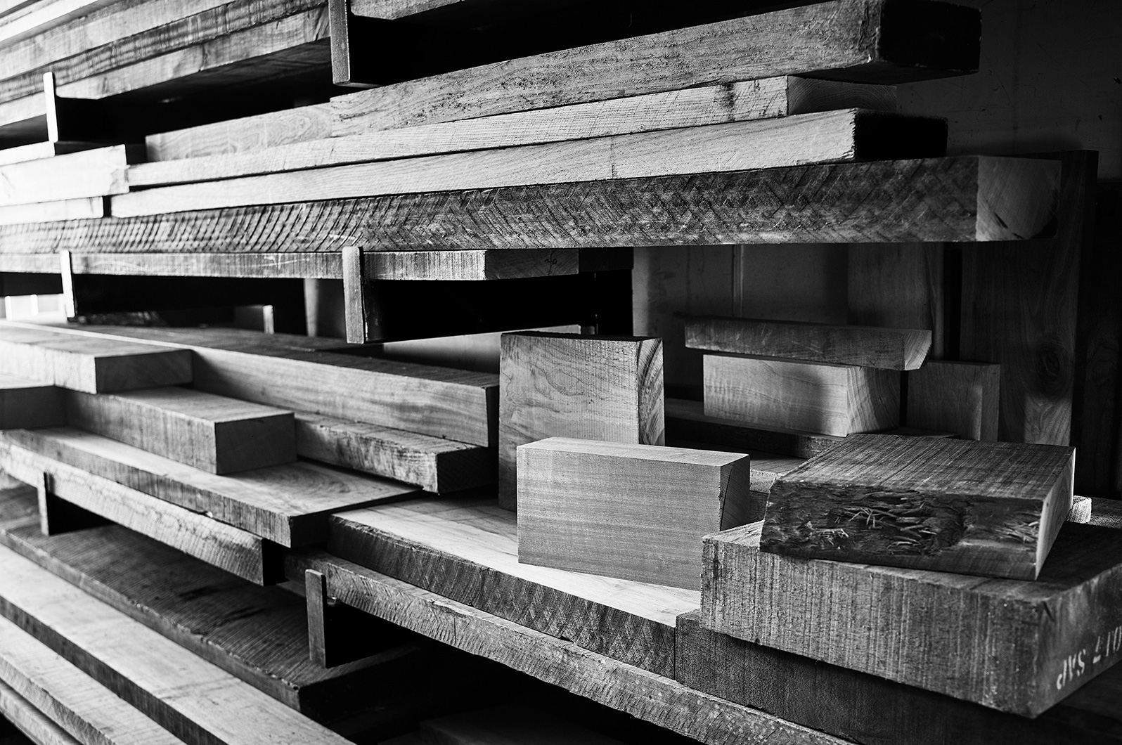 One of a series of black and white images shot in the factory to visually portray various stages of the manufacturing processes.