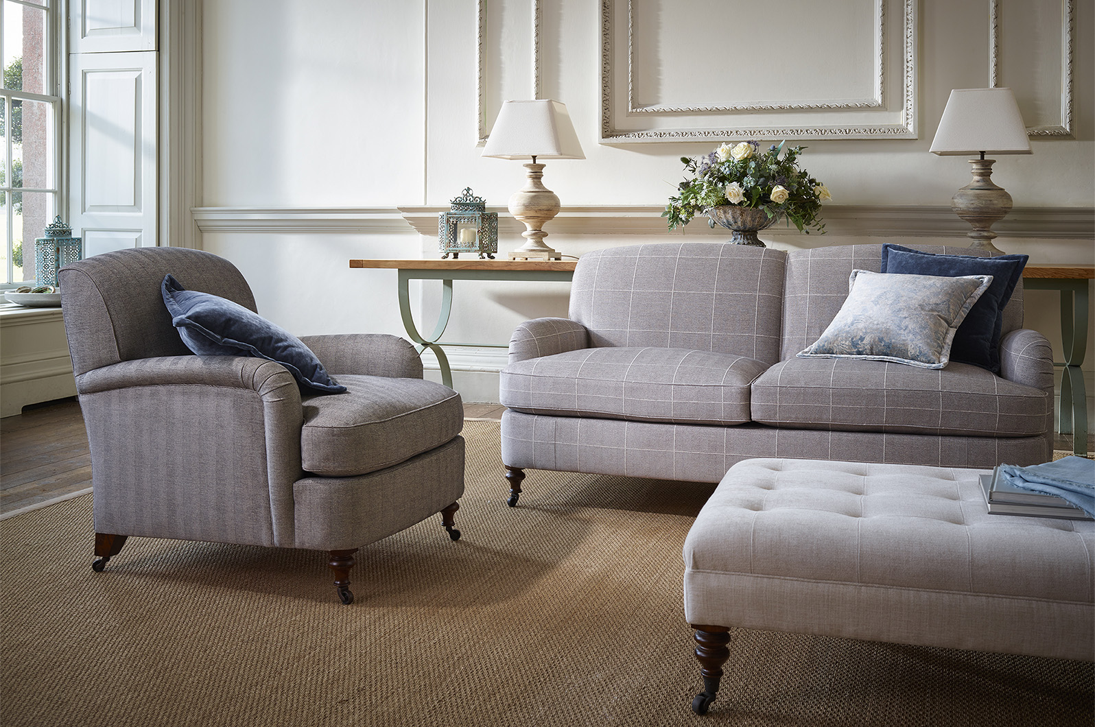 Kingcome Sofas location shoot, shot at Boconnoc in Cornwall whose architectural style and space created a beautiful setting for this high-end, hand crafted product.