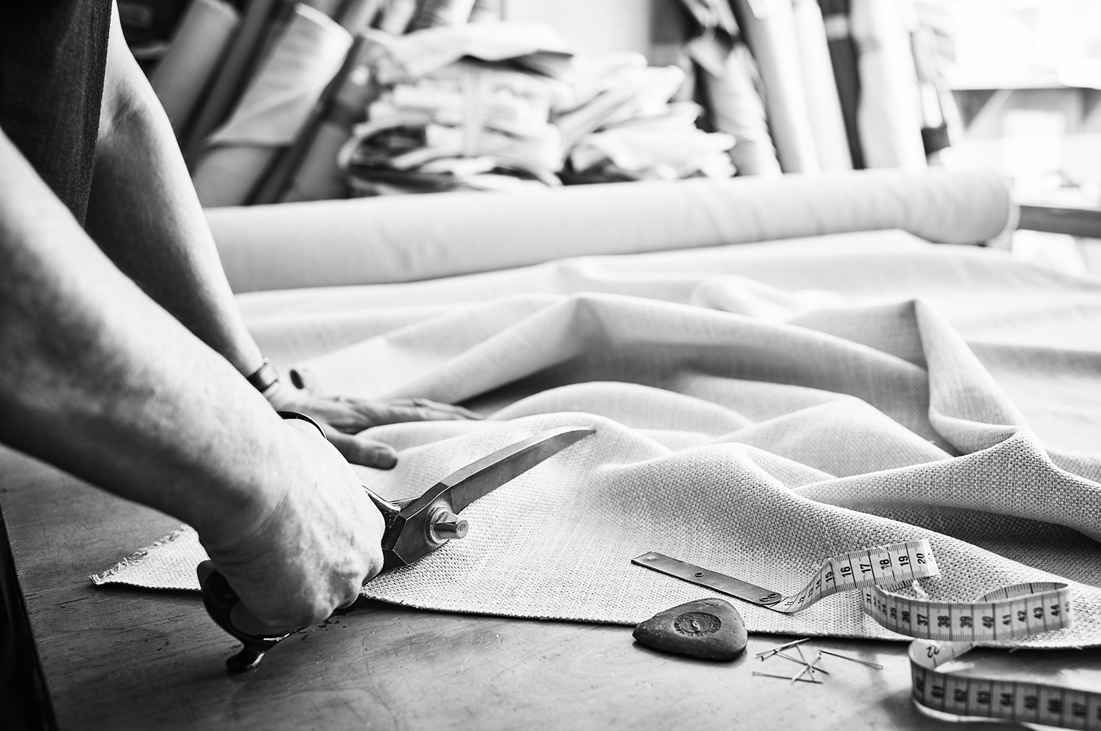 One of a series of black and white images shot in the factory to visually portray the hands on approach to the creation of the furniture.